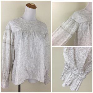 ANNA SUI Uniqlo Relaxed Fit White Gray Print Long Sleeve Detail Cotton Shirt